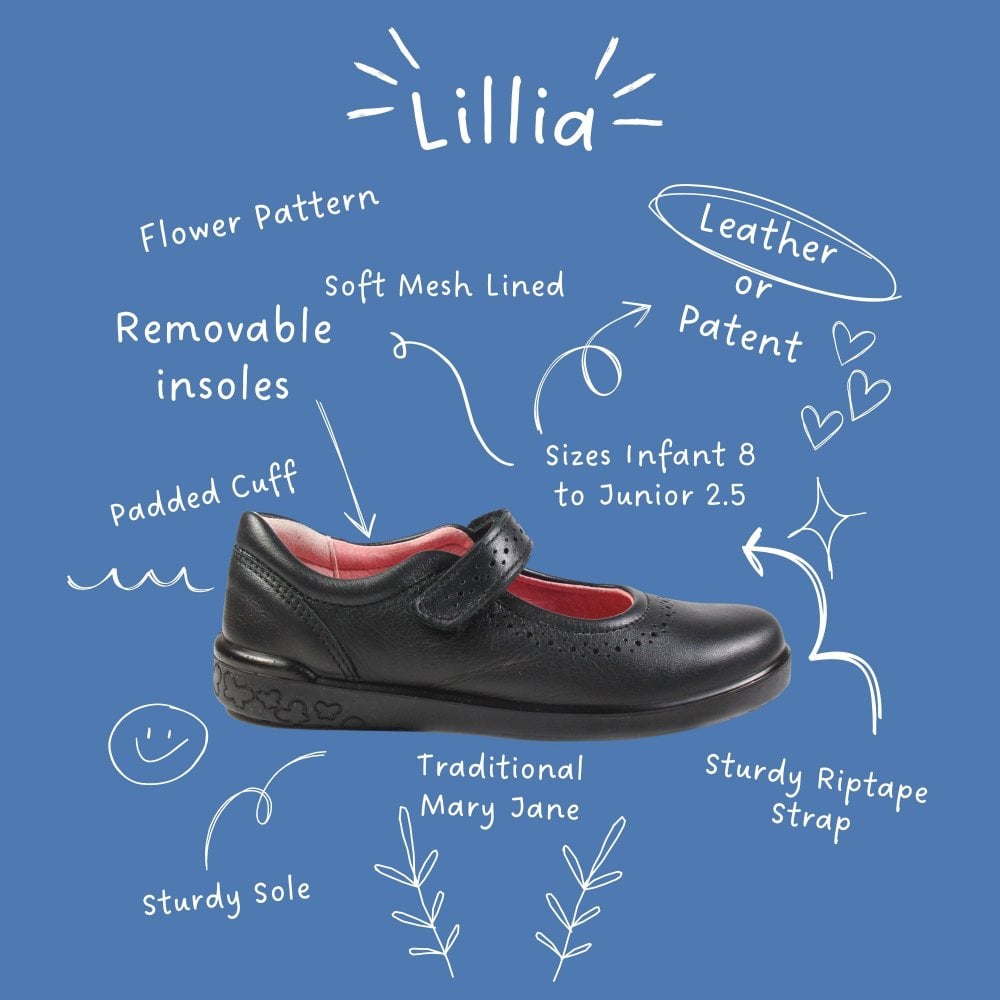 Ricosta Lillia | Black Leather | Middle Width | Girls Plain Mary Jane School Shoes
