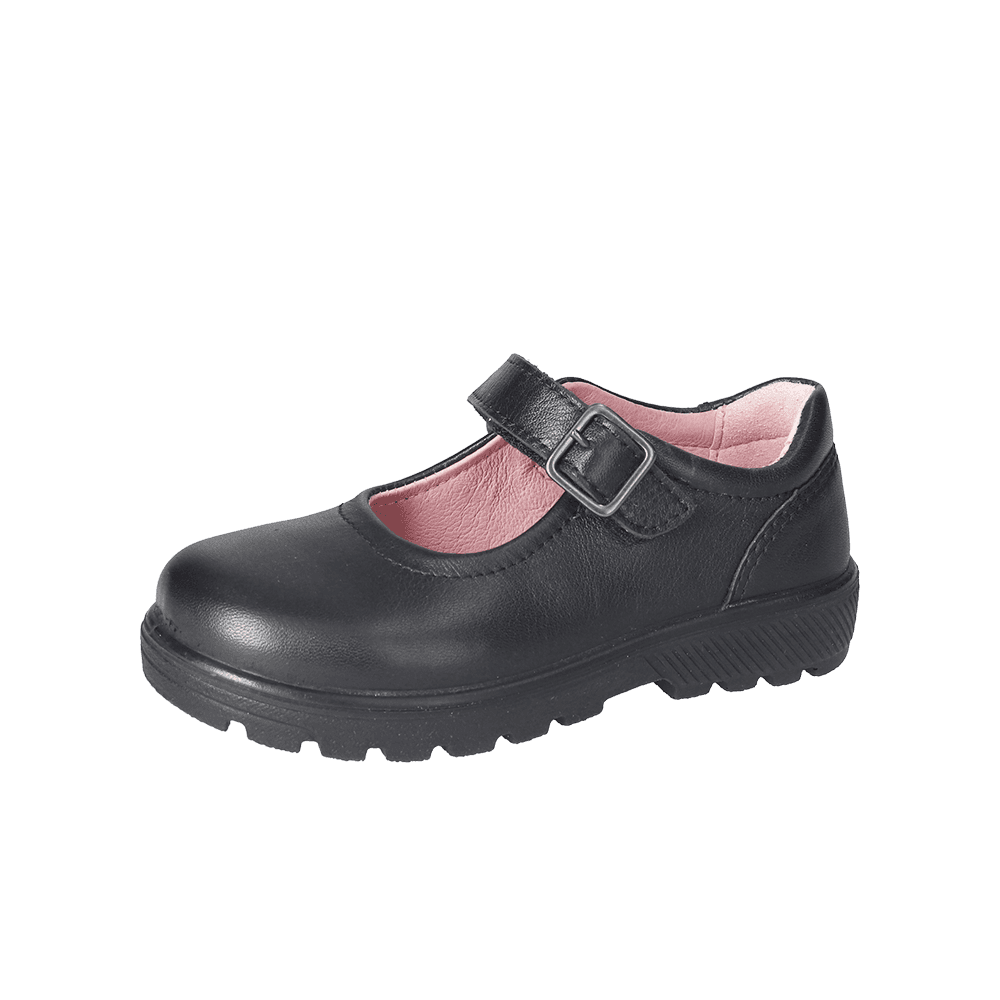 Ricosta Alice | Black Leather | Medium Fit | Girls Riptape Mary Jane School Shoes