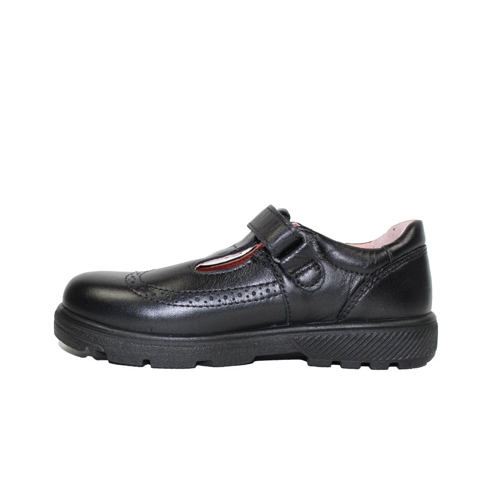 Ricosta Amanda | Black Leather | Girls T-Bar Brogue School Shoes