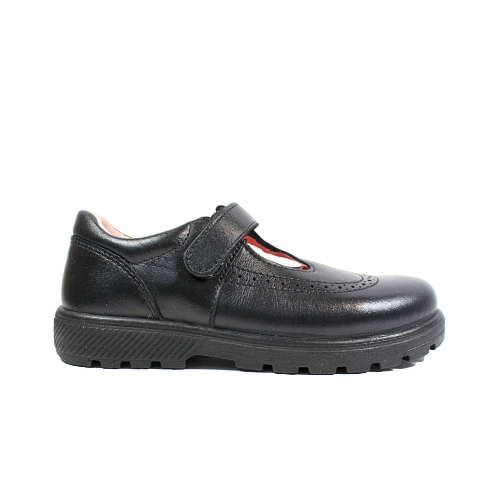 Ricosta Amanda | Black Leather | Girls T-Bar Brogue School Shoes