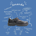 Ricosta Amanda | Black Leather | Girls T-Bar Brogue School Shoes