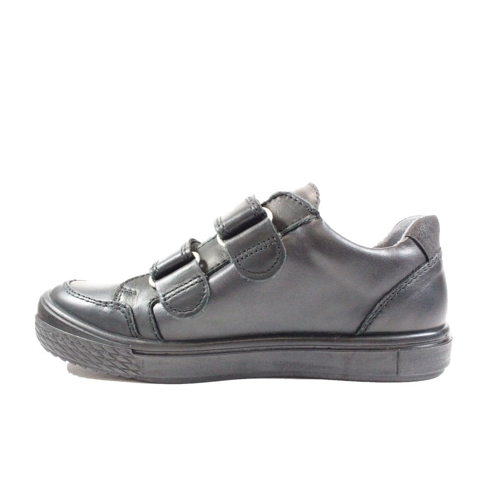 Ricosta Ethan | Black Leather | Medium Width | Boys Rip Tape School Shoes