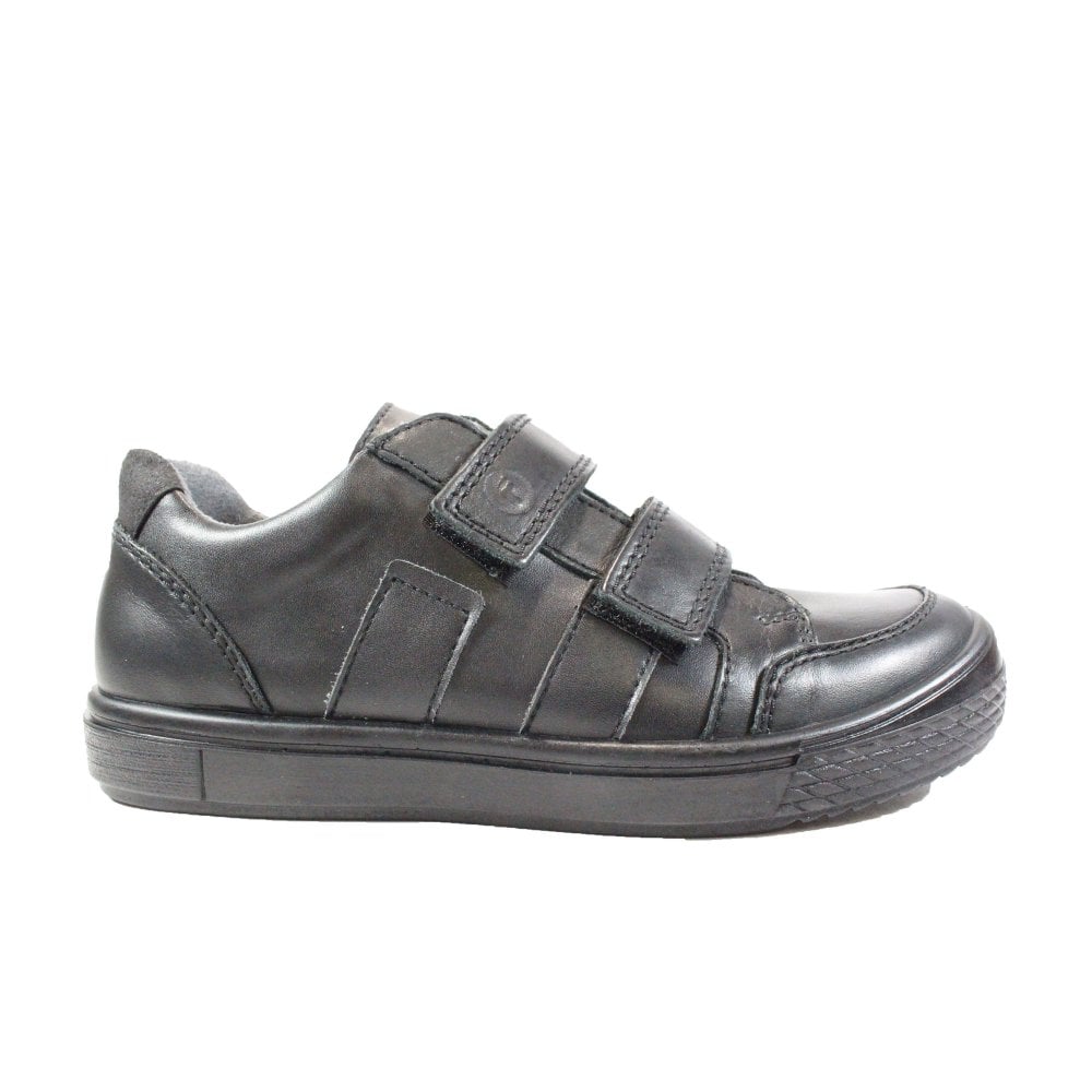 Ricosta Ethan | Black Leather | Medium Width | Boys Rip Tape School Shoes