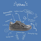Ricosta Ethan | Black Leather | Medium Width | Boys Rip Tape School Shoes
