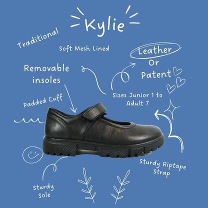 Ricosta Kylie | Black Leather | Medium Fit | Girls Mary Jane School Shoes