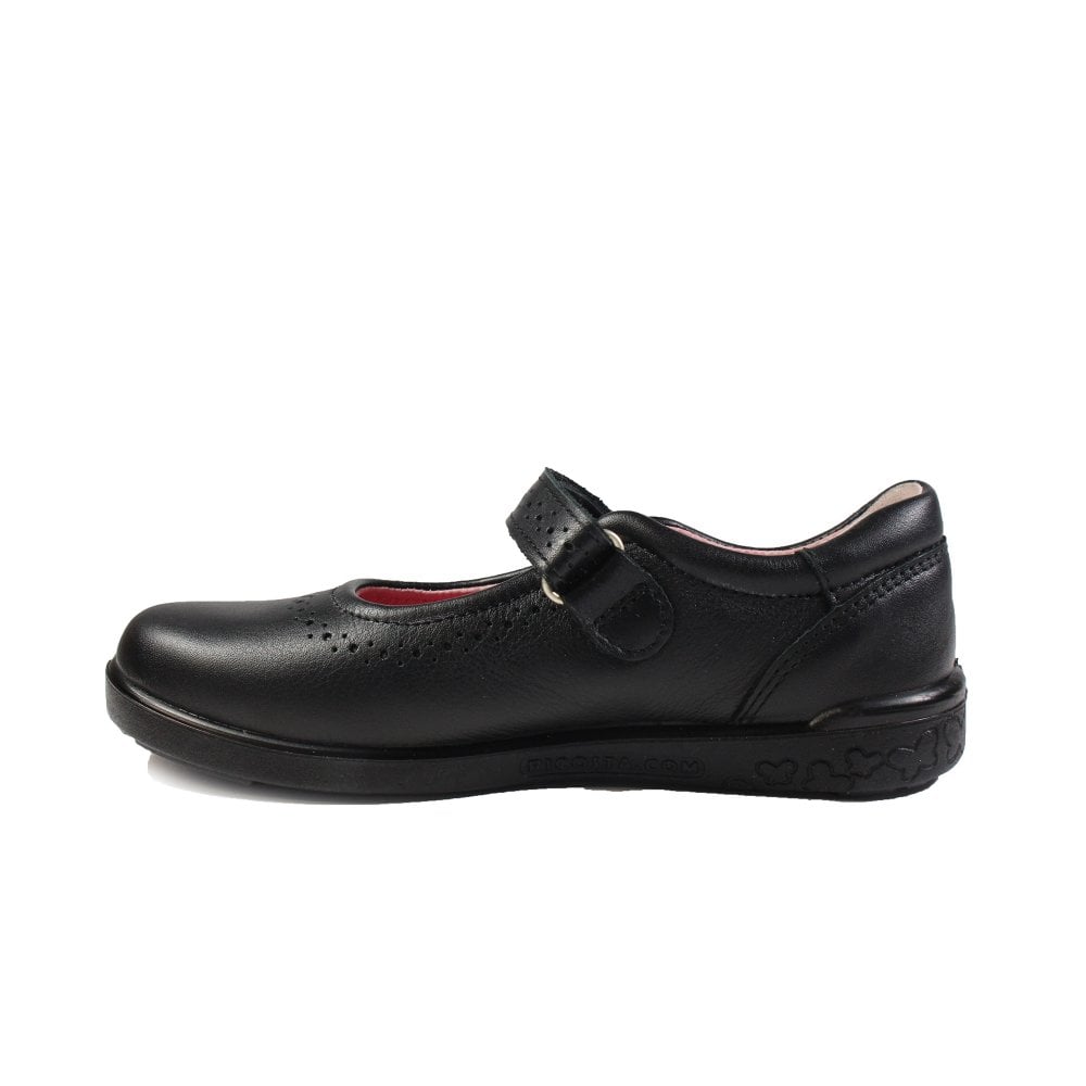 Ricosta Lillia | Black Leather | Middle Width | Girls Plain Mary Jane School Shoes