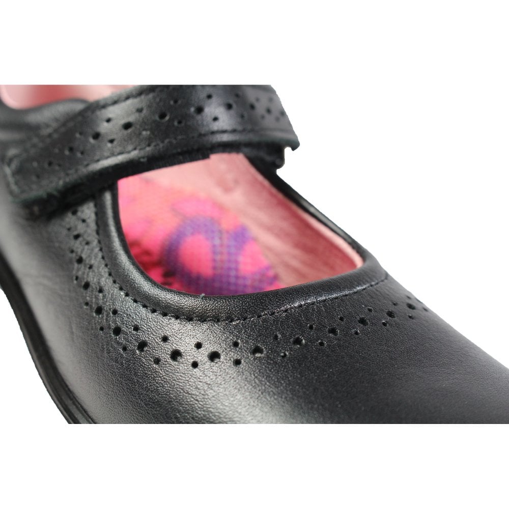 Ricosta Lillia | Black Leather | Middle Width | Girls Plain Mary Jane School Shoes