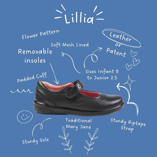 Ricosta Lillia | Black Leather | Middle Width | Girls Plain Mary Jane School Shoes