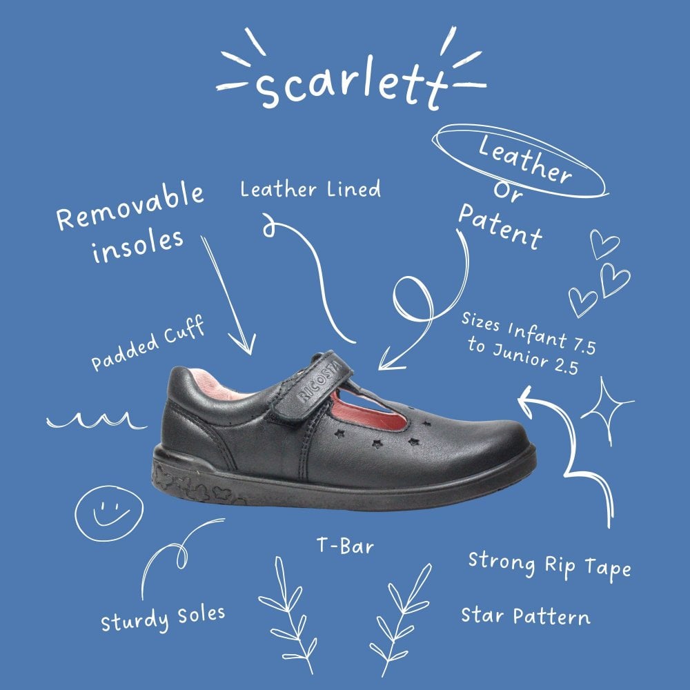 Ricosta Scarlett | Black Leather | Middle Width | Girls T-Bar School Shoes