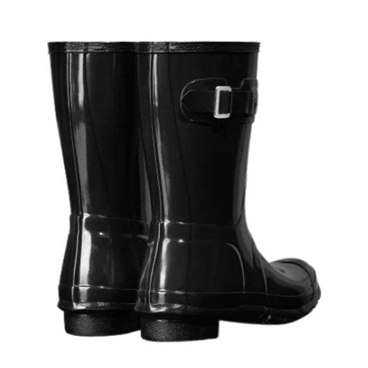 Women's Short Gloss Black Wellington Boots