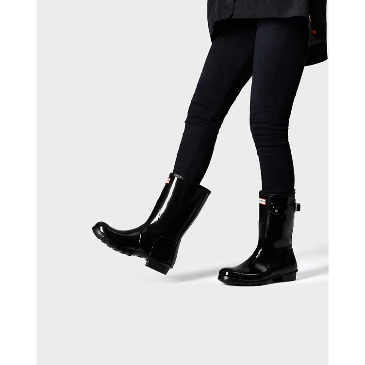Women's Short Gloss Black Wellington Boots