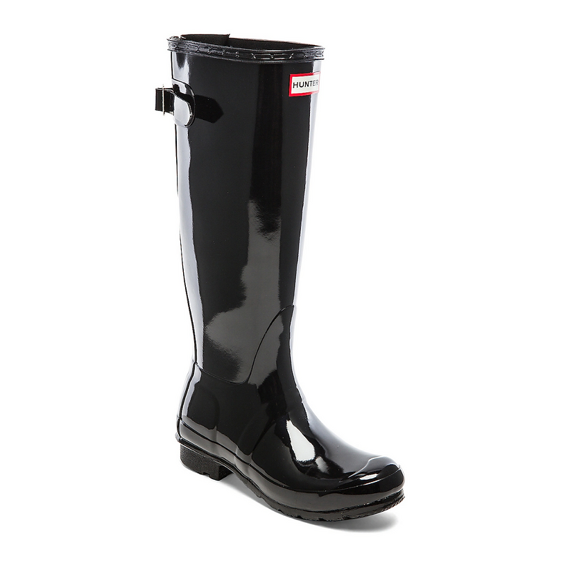Women's Adjustable Gloss Black Wellingtons