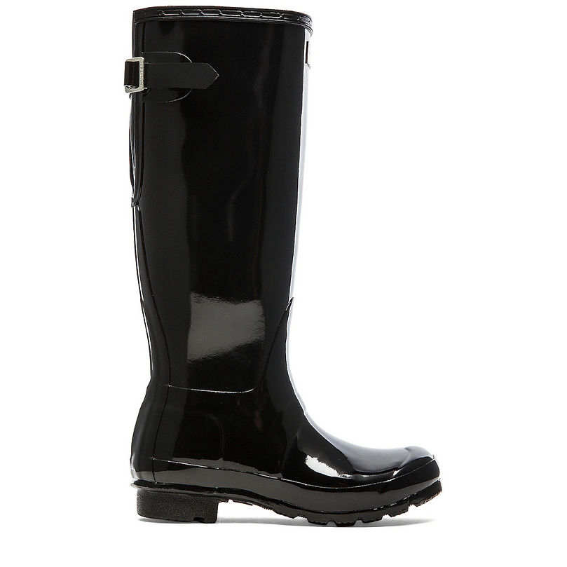 Women's Adjustable Gloss Black Wellingtons