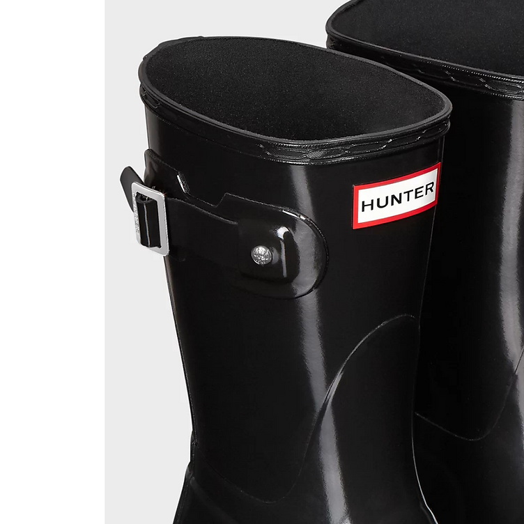 Women's Short Gloss Black Wellington Boots