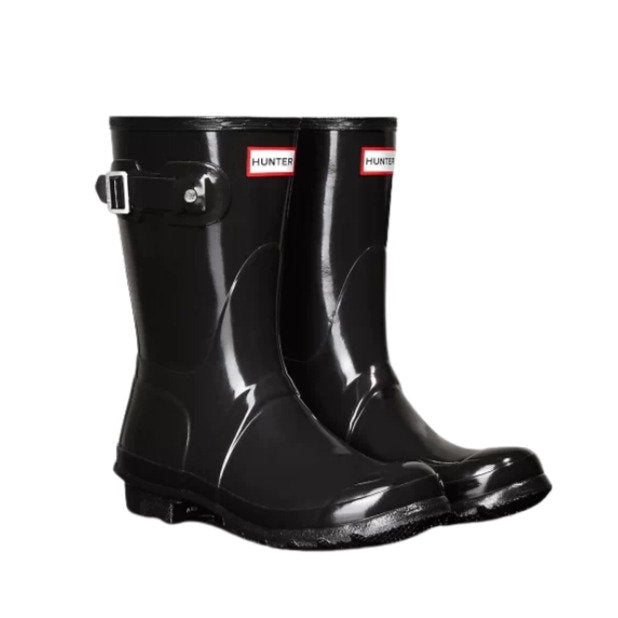 Women's Short Gloss Black Wellington Boots
