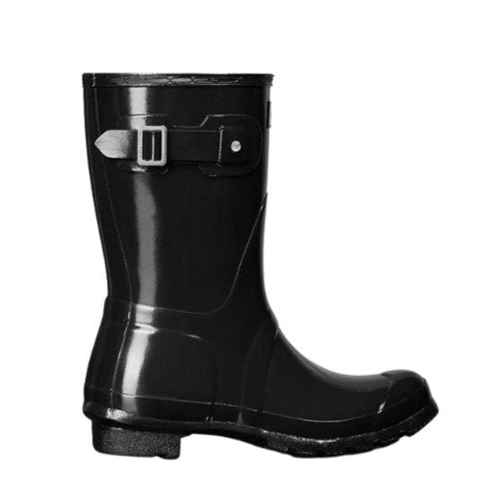 Women's Short Gloss Black Wellington Boots
